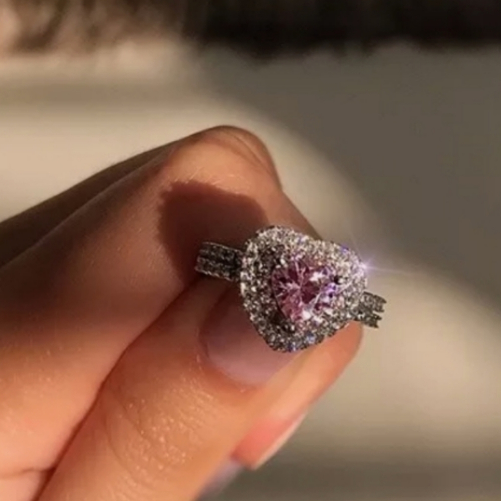 925 SILVER PINK SAPPHIRE GEMSTONE HEART RING - Picture 3 of 3